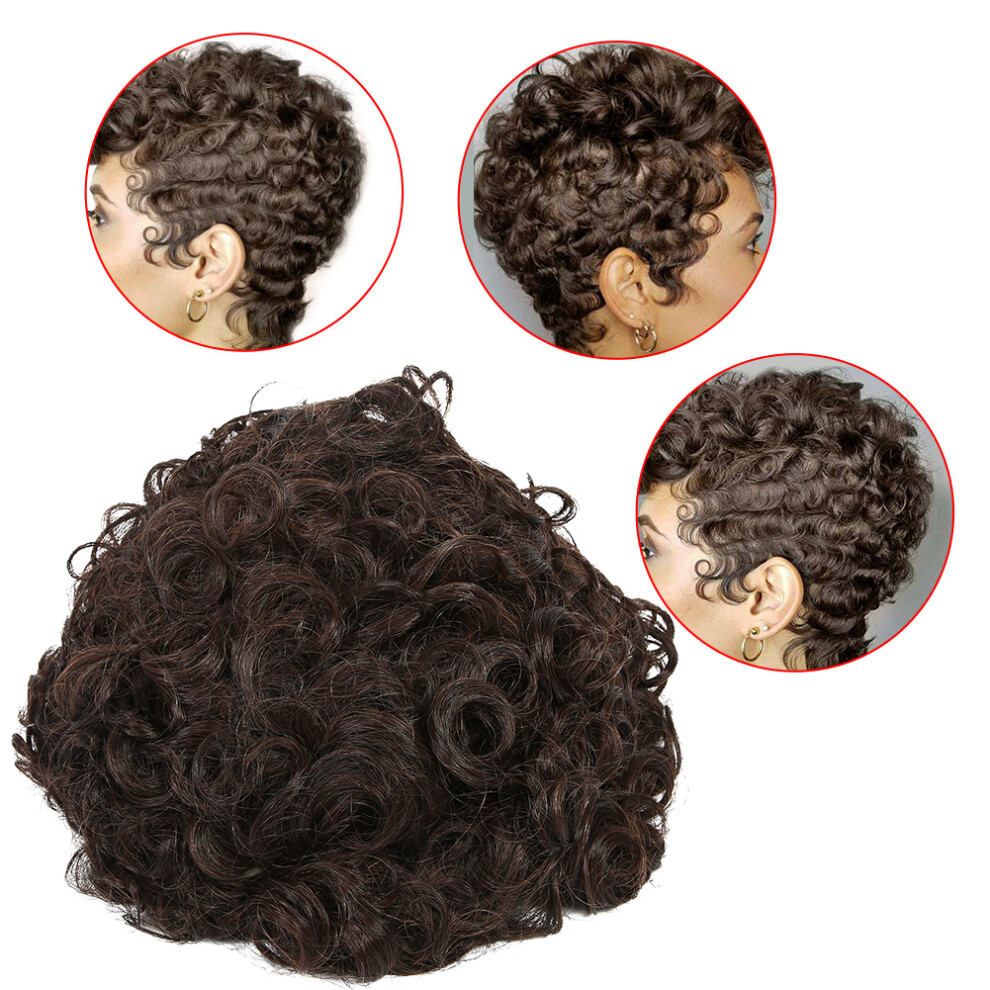 Unisex Brown Short Curly Wavy Wigs Women Female Synthetic Hair Wigs For Party Cosplay