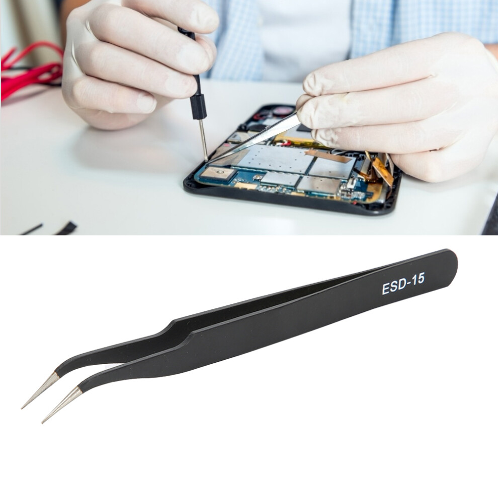 2Pcs Esd-15 Anti Static Precision Tweezers Stainless Steel Curved Tweezers Maintenance Tools(Edd-15 (Curved ) ) 4941323612111