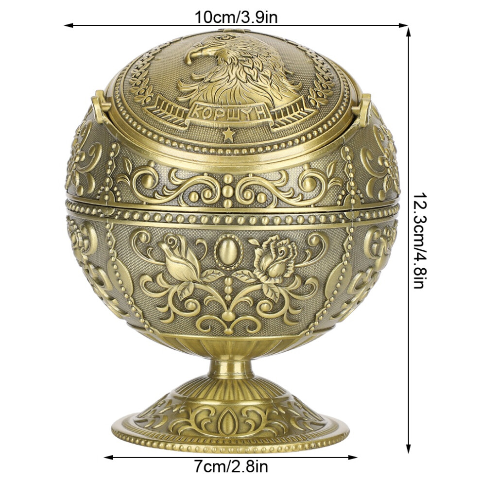Retro Ashtray W/Lid Globe Eagle Embossment Pattern Zinc Alloy Smoking Accessories