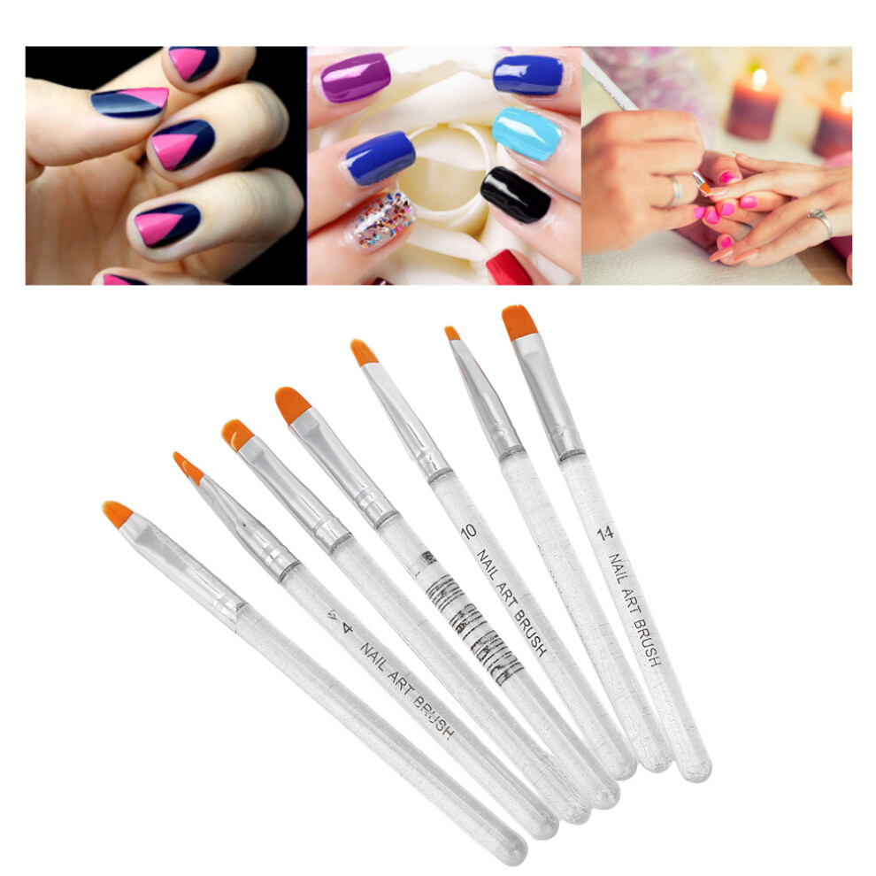 7pcs Transparent Handle Nail Art Brush DIY Pattern Nail Painting Drawing UV Gel PenTransparent Color