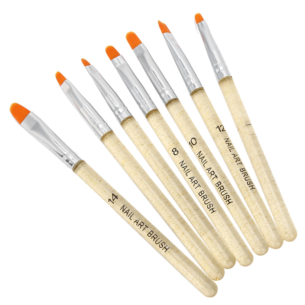 7pcs Transparent Handle Nail Art Brush DIY Pattern Nail Painting Drawing UV Gel PenGold