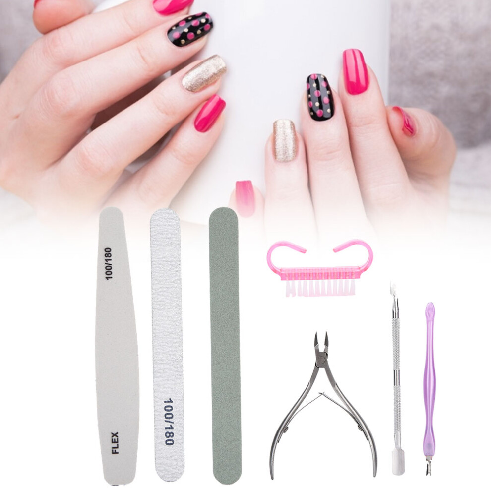 7pcs Nail File Cuticle Nippers Steel Pusher Dead Skin Removal Manicure Tool Set