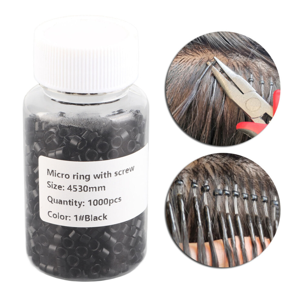Unisex Black 1000Pcs Aluminum Micro Links Rings Beads Screw Micro Rings Hair Extension Tool