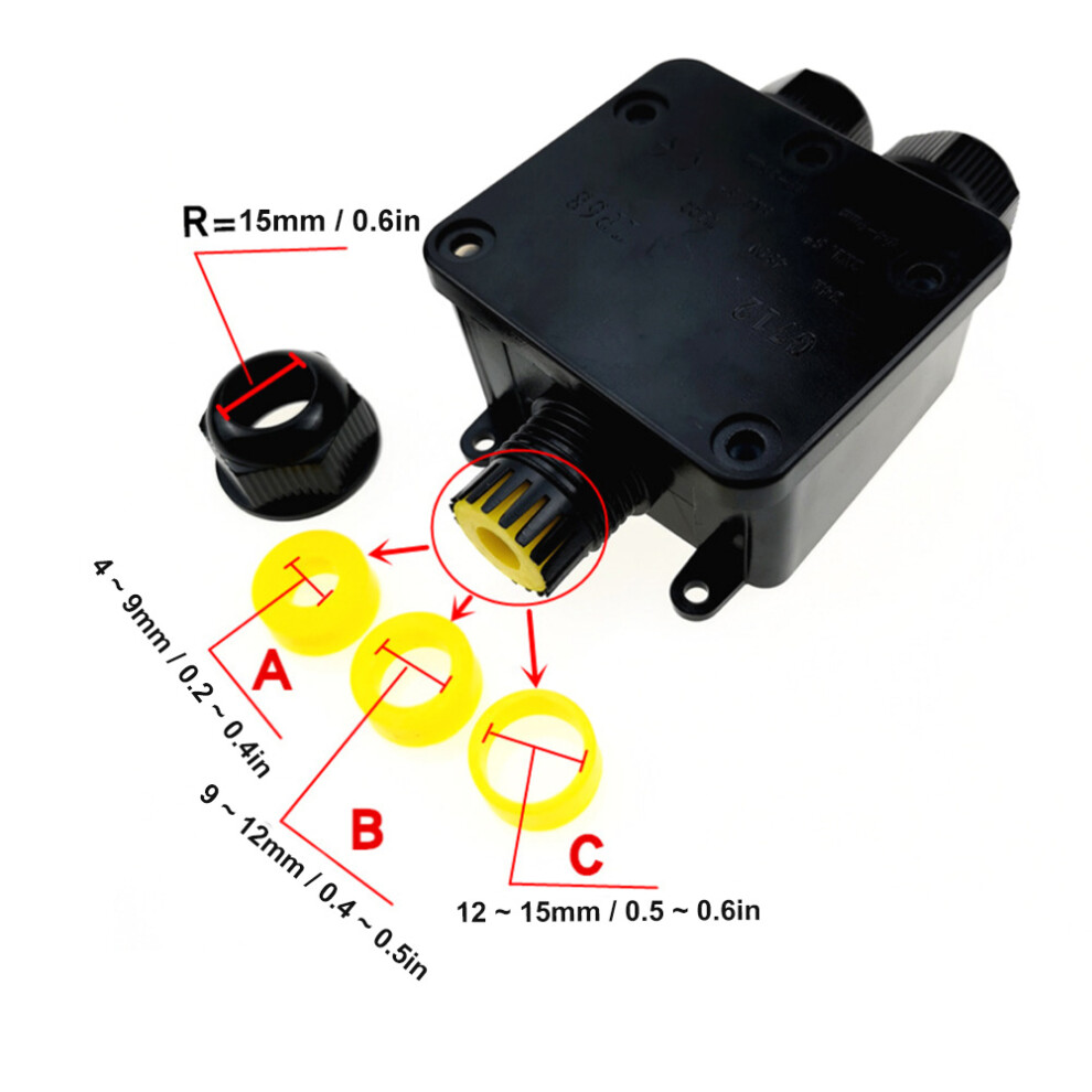 Waterproof Junction Terminal Box Black 3 Way Y Shaped Plastic Cable Connector Case Ip68 9311323629085