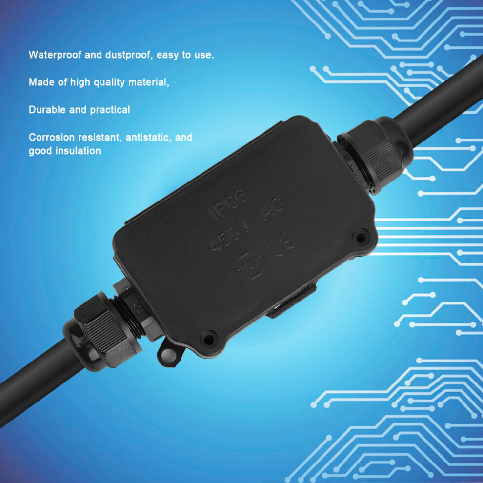 Ip66 Waterproof Junction Box 2 Way Black Dustproof Distribution Cable Connector Case 4971323631454