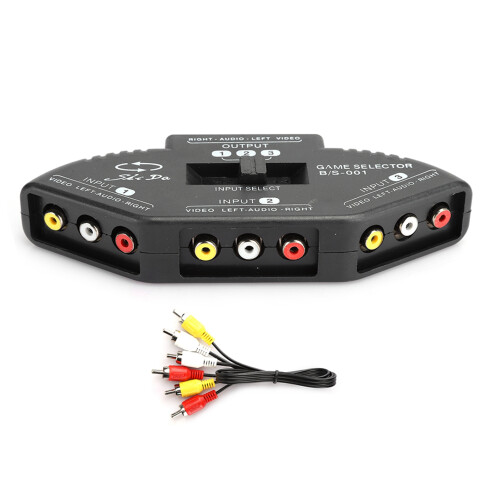 3-in-1 RCA-Splitterschalter, Schwarz, ABS, AV-Kabel für DVD, VCD, VCR 1