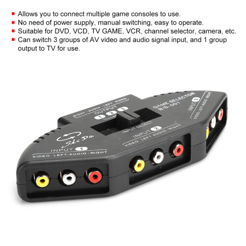 3-in-1 RCA-Splitterschalter, Schwarz, ABS, AV-Kabel für DVD, VCD, VCR 2