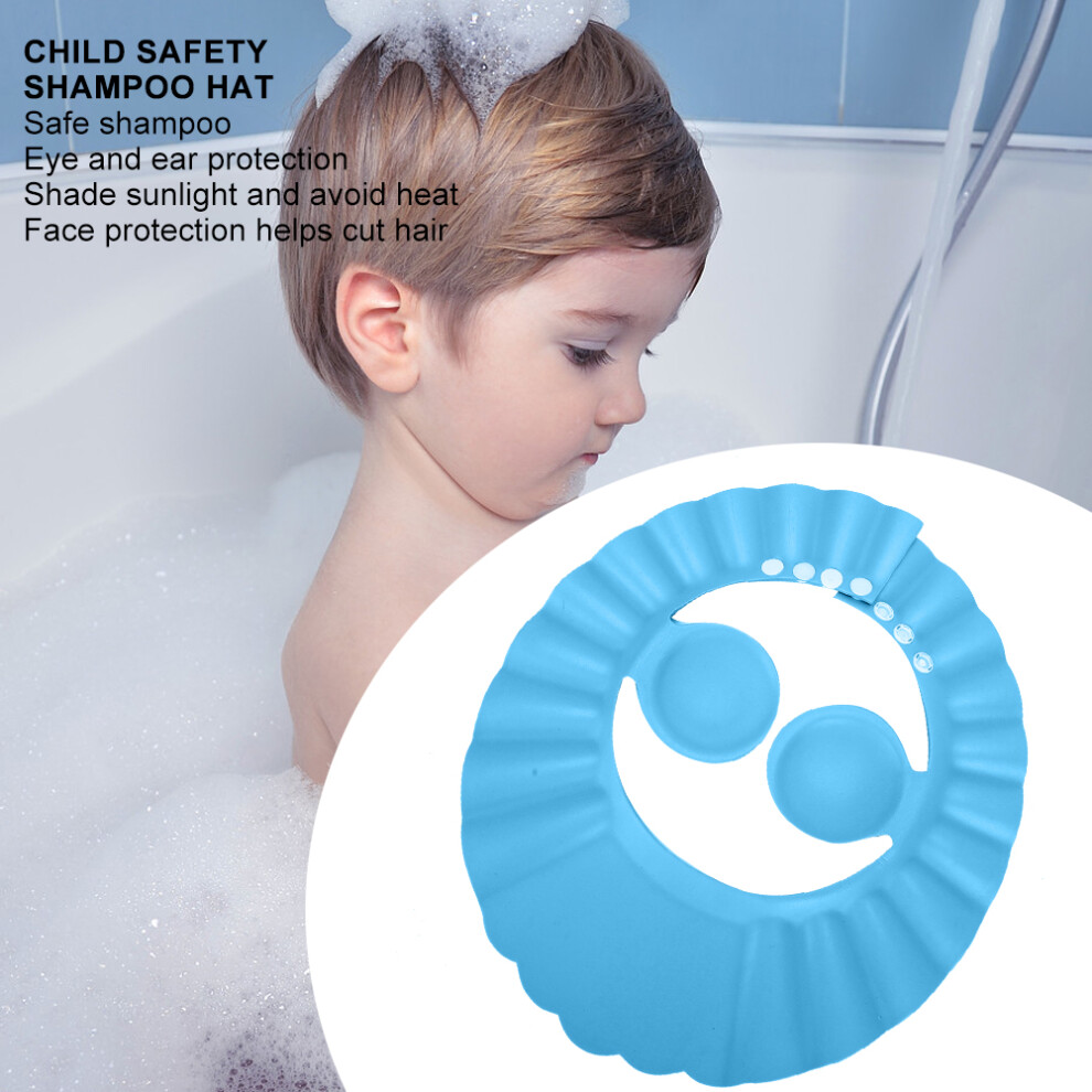 Baby Shower Shampoo Bathing Hat Silicone Hair Sunshade Shield Ear Protection Hat for KidBlue