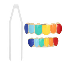 Teeth Set Bling Teeth Accessory Decoration for Halloween Party Hip Hop Show(Multi Color Gold Set )