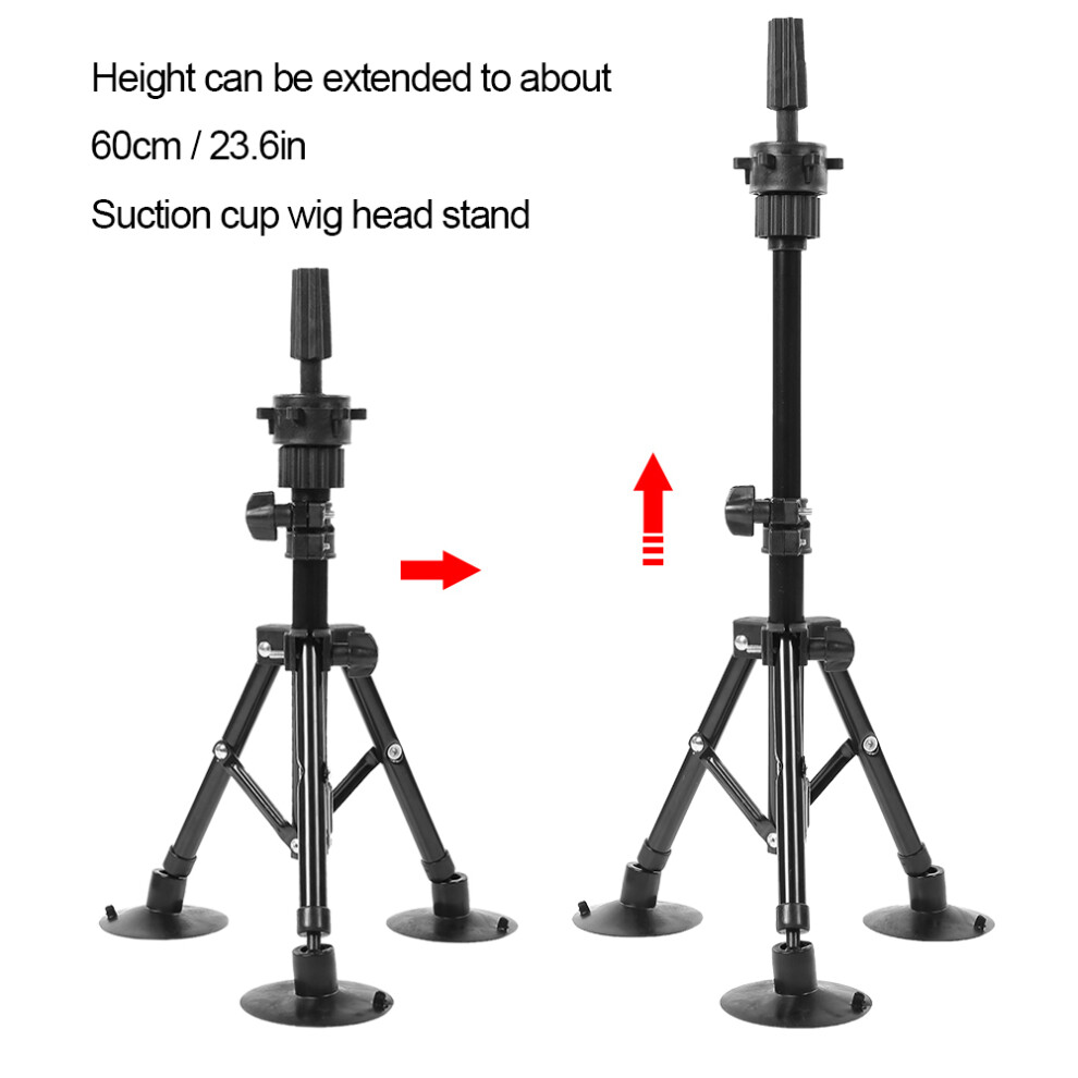 Black Wig Head Stand Mannequin Tripod Hairdressing False Head Mold Stand Bracket