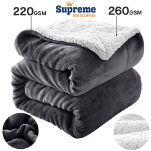 (GREY, SUPER KING) Sherpa Throw Fleece Blankets Soft Fluffy Warm Cozy
