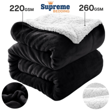 (BLACK, SUPER KING) Sherpa Throw Fleece Blankets Soft Fluffy Warm Cozy