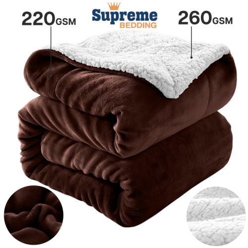 (COFFEE, SINGLE) Sherpa Throw Fleece Blankets Soft Fluffy Warm Cozy