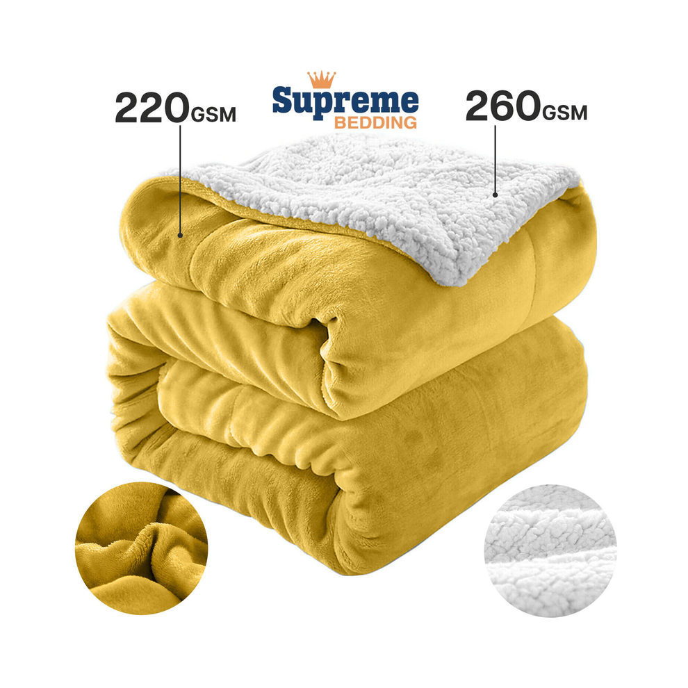 Supreme Bedding Ltd (Ochre, King) Sherpa Throw Fleece Blankets Soft Fluffy Warm Cozy Yellow