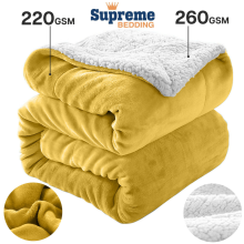 (OCHRE, SINGLE) Sherpa Throw Fleece Blankets Soft Fluffy Warm Cozy