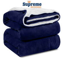 (NAVY BLUE, SUPER KING) Sherpa Throw Fleece Blankets Soft Fluffy Warm Cozy