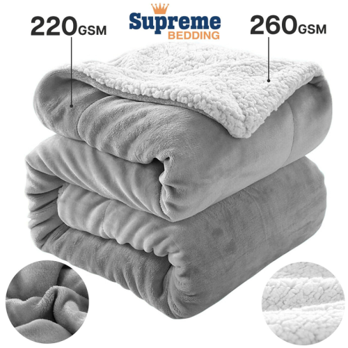 (SILVER, SINGLE) Sherpa Throw Fleece Blankets Soft Fluffy Warm Cozy
