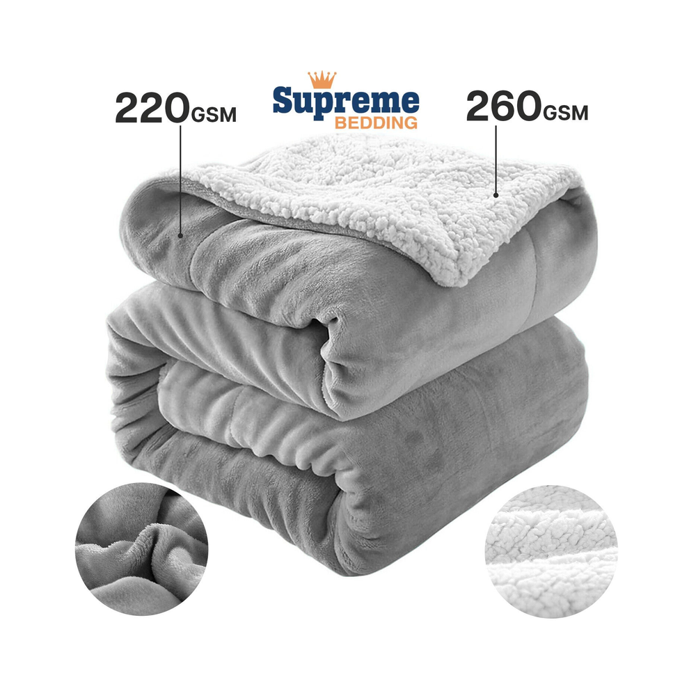 Supreme Bedding Ltd (, Double) Sherpa Throw Fleece Blankets Soft Fluffy Warm Cozy Silver