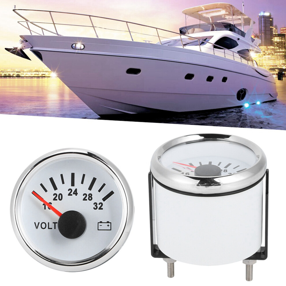 52Mm/2In 18-32V Voltmeter Backlight 9-32V Working Voltage For Boat Car Truck Motorcycle Atv Cadran Blanc Couvercle Argentã© Red 8721323645410
