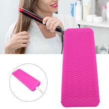 Silicone Hair Straightener Heat Resistant Cover Pouch Travel Hair Curler Non slip Mat(Rose Red )