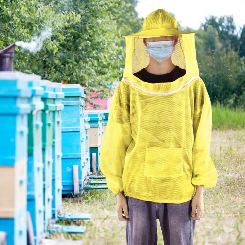 Beekeeping Tools Professional Beekeeping Protective Jacket Beekeeper Veil Suit SmockYellow
