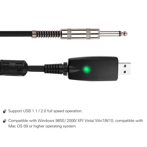 Professionales USB-Gitarrenkabel 2,8 m für PC & Mac