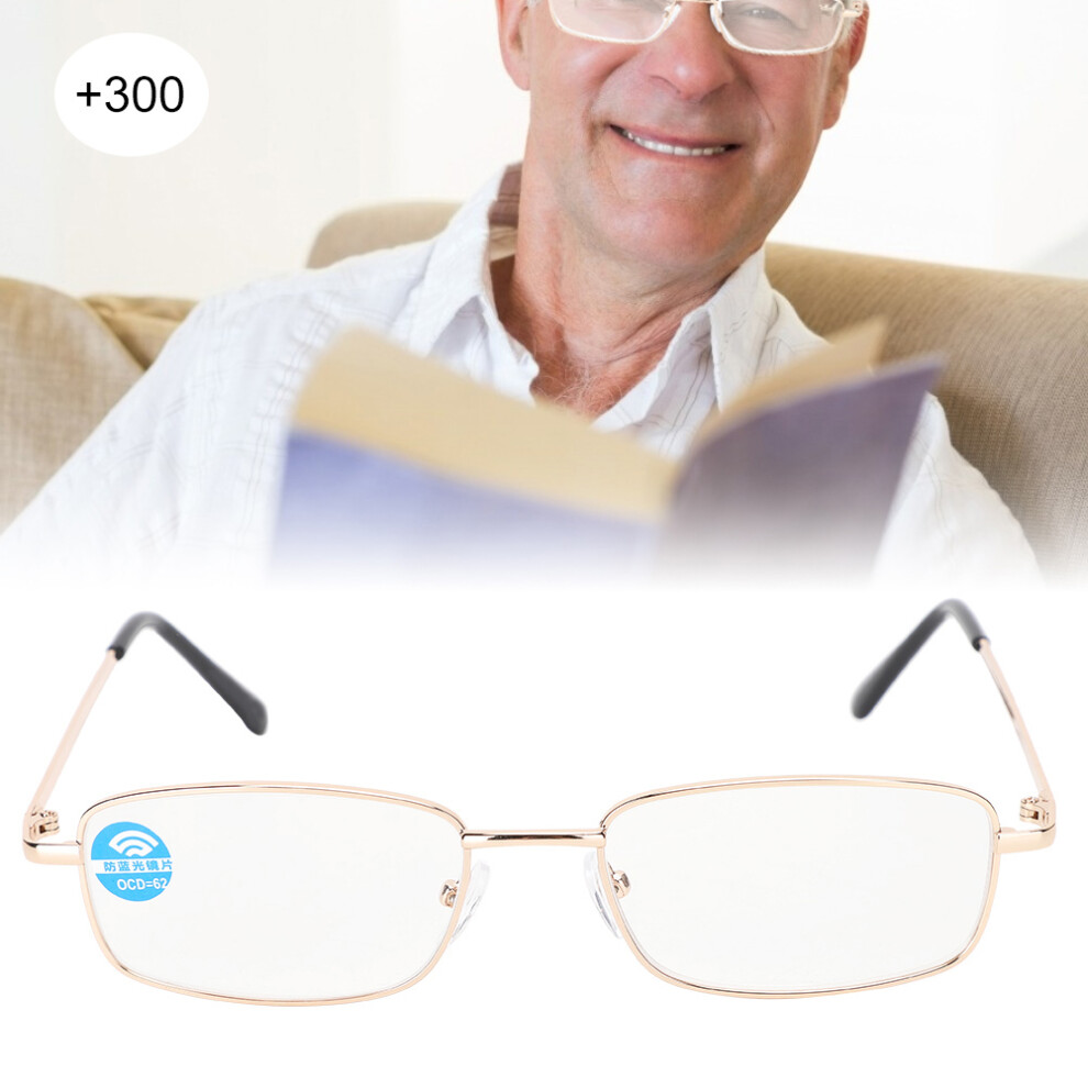 Unisex Metal Visual Fatigue Relief Reading Glasses Anti Blue Rays Presbyopic Glasses(+300 Gold)