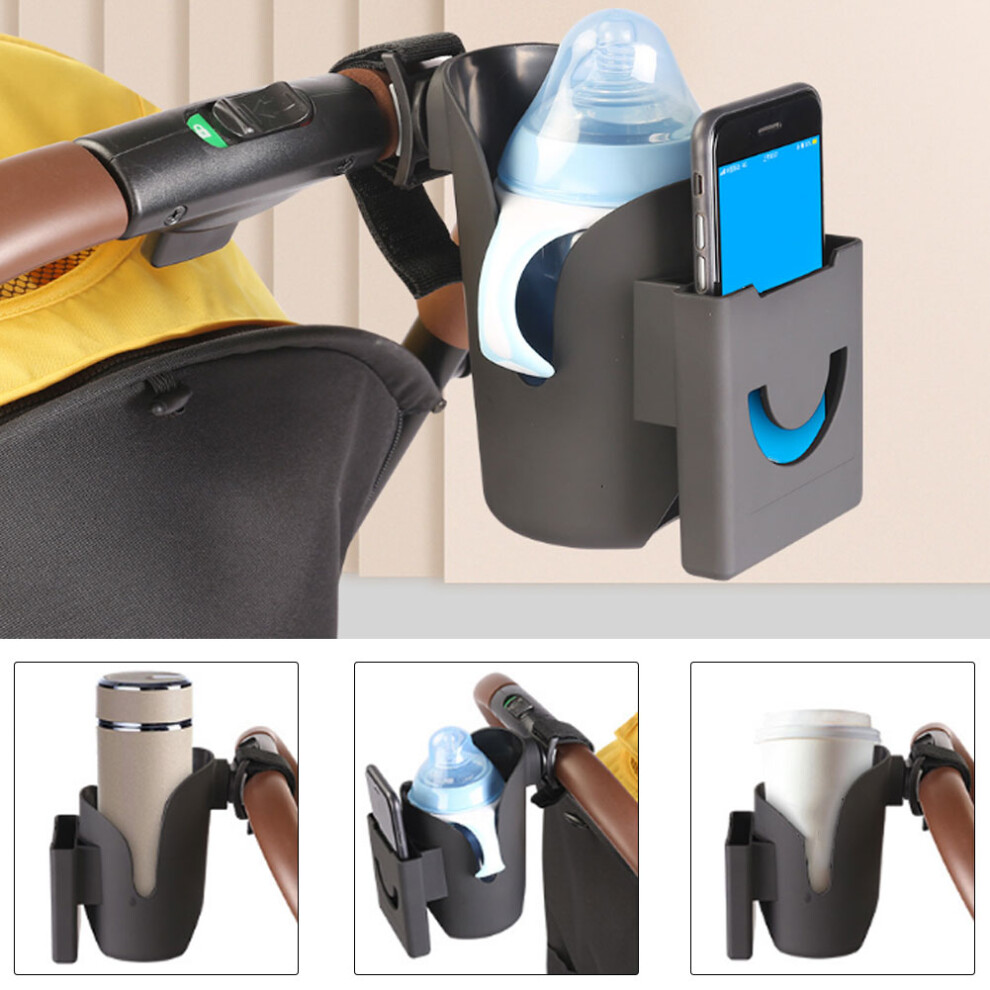 Baby Stroller Cup Phone Holder Multi Functional Universal Pushchair Carriage Buggy Accessory( ) Black
