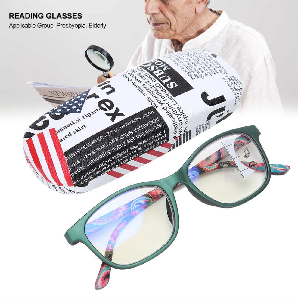 Blue/Green Visual Fatigue Relief Multifocal Reading Glasses Anti Rays Presbyopic Glasses(+300 Green)