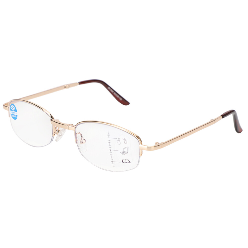 Blue/Light/Gold Multifocal Progressive Presbyopic Glasses Blocking Reading Glasses For Men Women(+200 Frame)