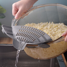 Household Kitchen Silicone Food Filter Pot Side Vegetable Fruit Noodles Drainer Strainer ToolsDark Gray