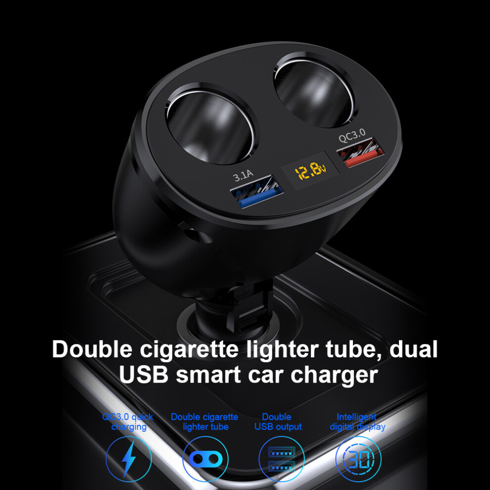 Qc3.0 Double Usb Cigarette Lighter Constant Temperature Steady Current Charging Rotation Intelligent Car Charger With Voltage Detection 4671323663966