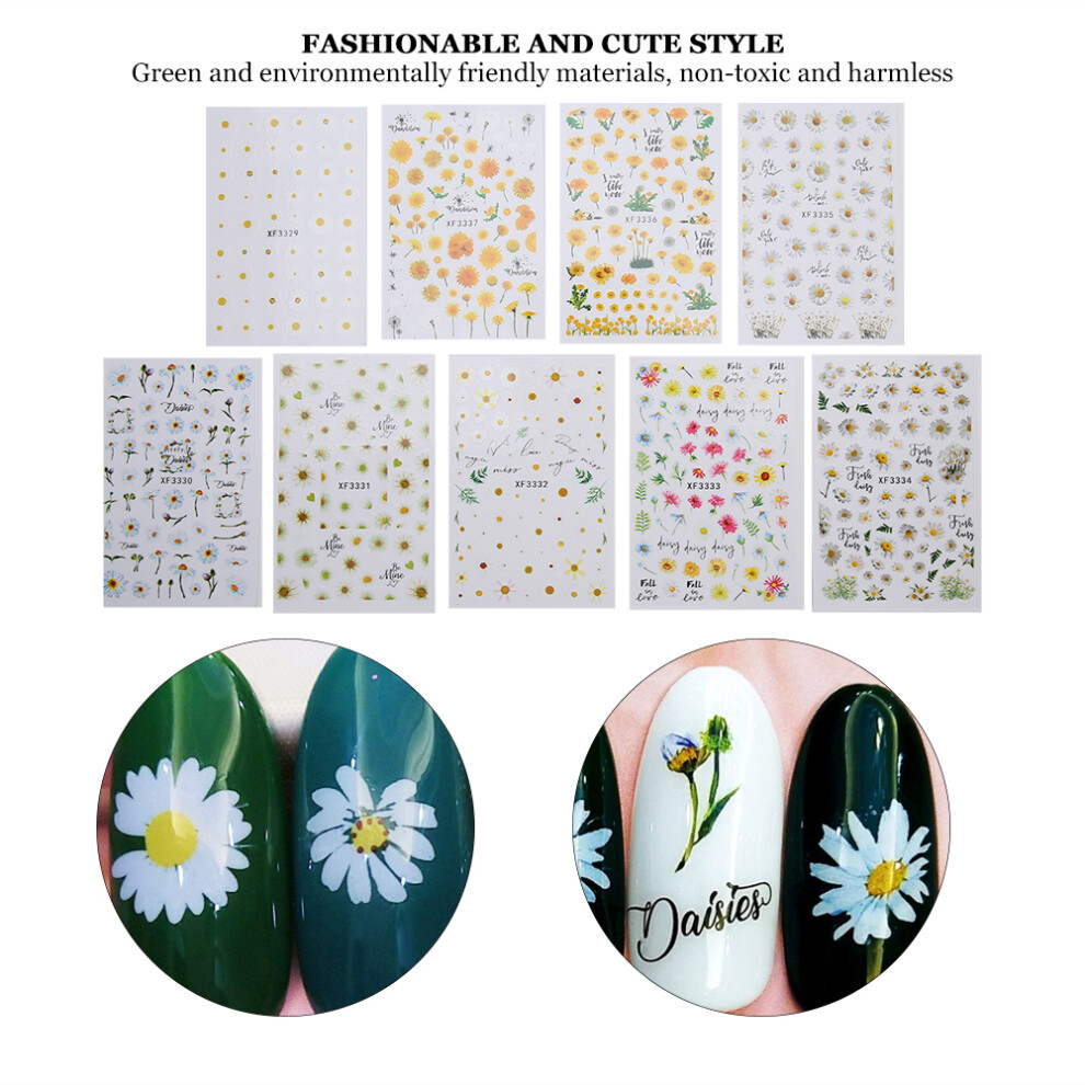 9pcs 3D Nail Art Sticker Marguerite Flower Self Adhesive DIY Manicure Decals Tool