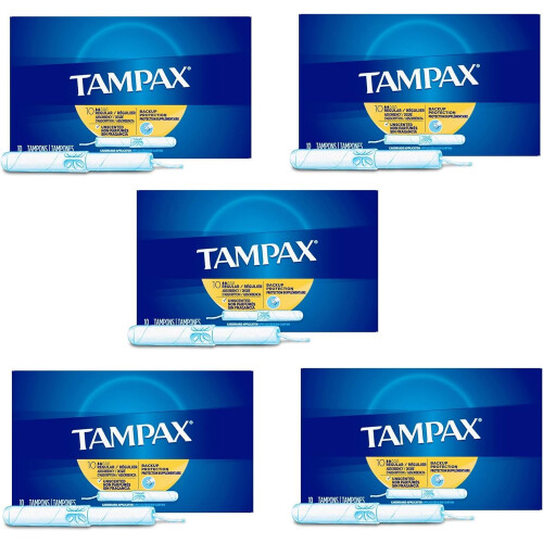 Tampax Tampons Regular Absorbency - 10 ct, Pack of 5