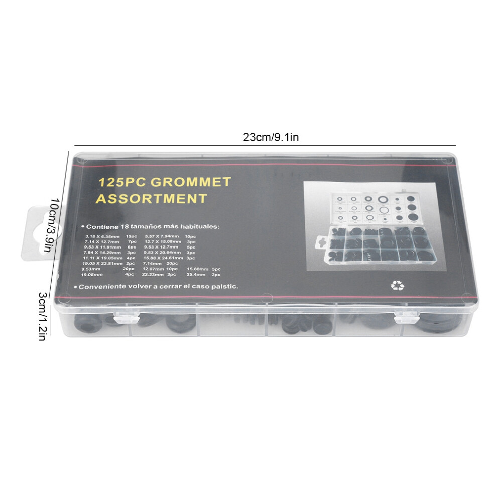 125Pcs Rubber Grommet Assortment Kit Electrical Wire Gasket Washer Seal Assortment Set 8741323668561