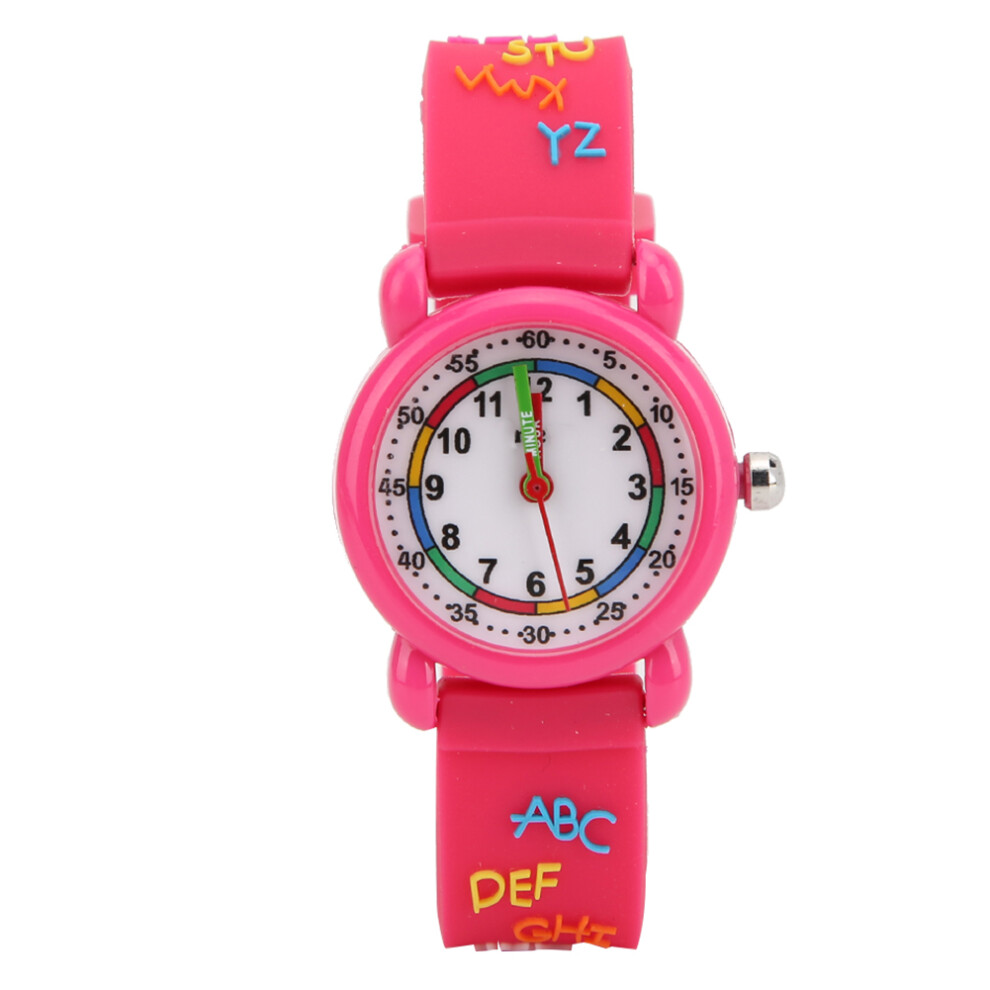 Kid Waterproof Cartoon Watch Letter Pattern Children Wrist Watch Time Recognition ToolRose Red