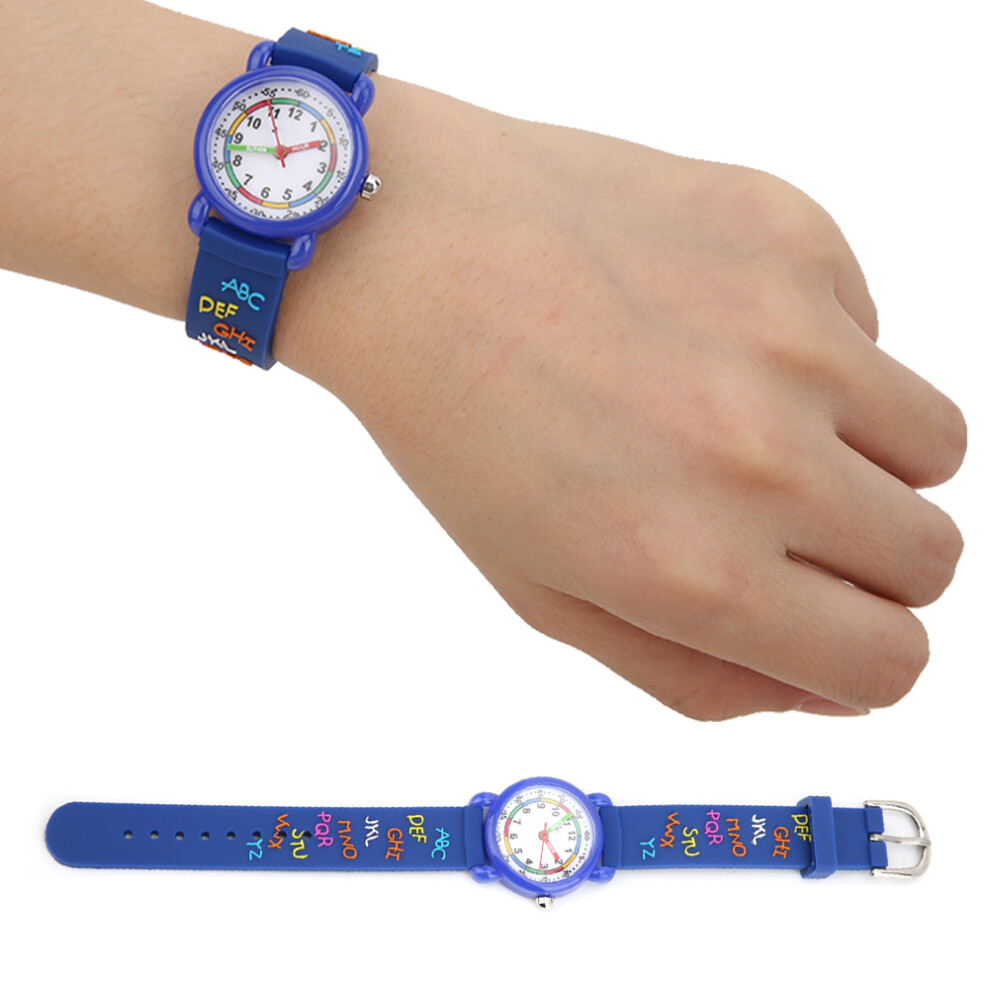 Kid Waterproof Cartoon Watch Letter Pattern Children Wrist Watch Time Recognition ToolBlue