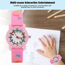 Kid Waterproof Cartoon Watch Letter Pattern Children Wrist Watch Time Recognition ToolPink