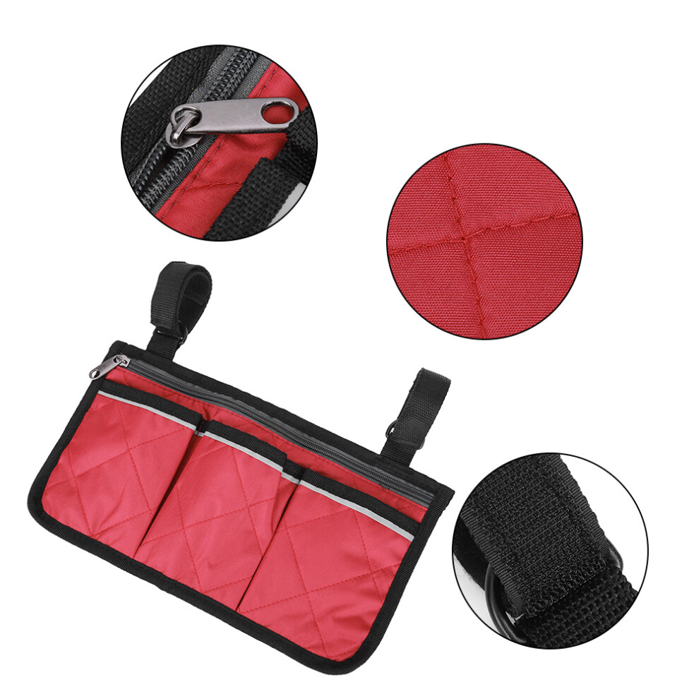 Red Multifunctional Wheelchair Scooter Armrest Side Bag Walker Hanging Pouch Storage Organizerwine