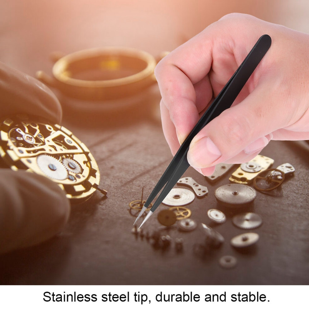 11Pcs Accuracy Tweezers Canvas Bag Set Stainless Steel Straight Ebow Anti Static Tool ESD(Tweezers Canvas Bag Set )