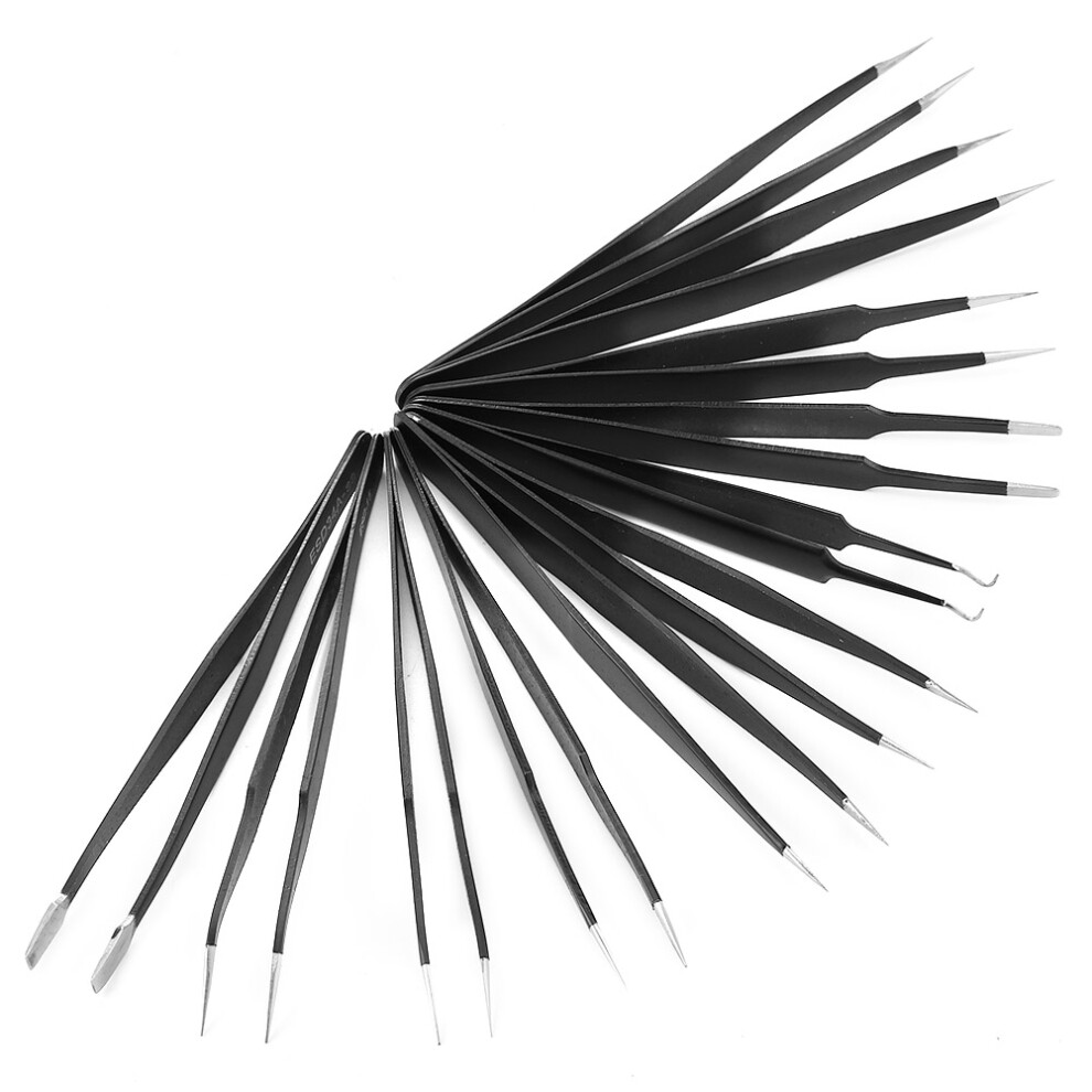 11Pcs/Set High Hardness Stainless Steel Precise Tweezers Repairing Tool Accessories with Bag11Pcs Tweezers with Bag