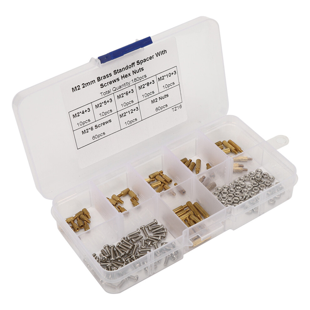 180Pcs Standoff Set 1-Way Carbon Steel Screw Nuts Fasteners Assortment Kits With Box M2 8431323705778