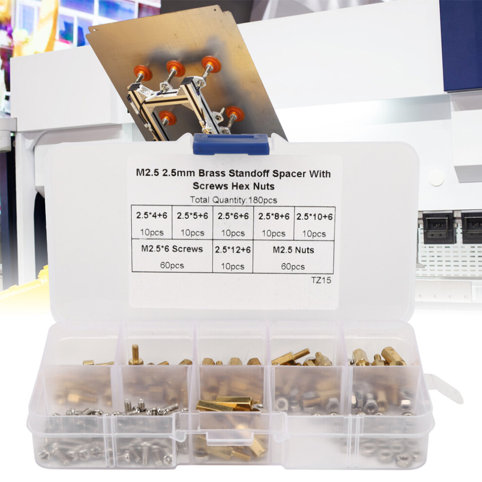 180Pcs Standoff Set 1-Way Carbon Steel Screw Nuts Fasteners Assortment Kits With Box M2.5 4931323705807