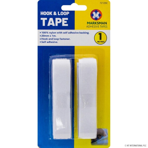 Self Adhesive Valcro Hook & Loop Tape Strip 20mm x 1M white