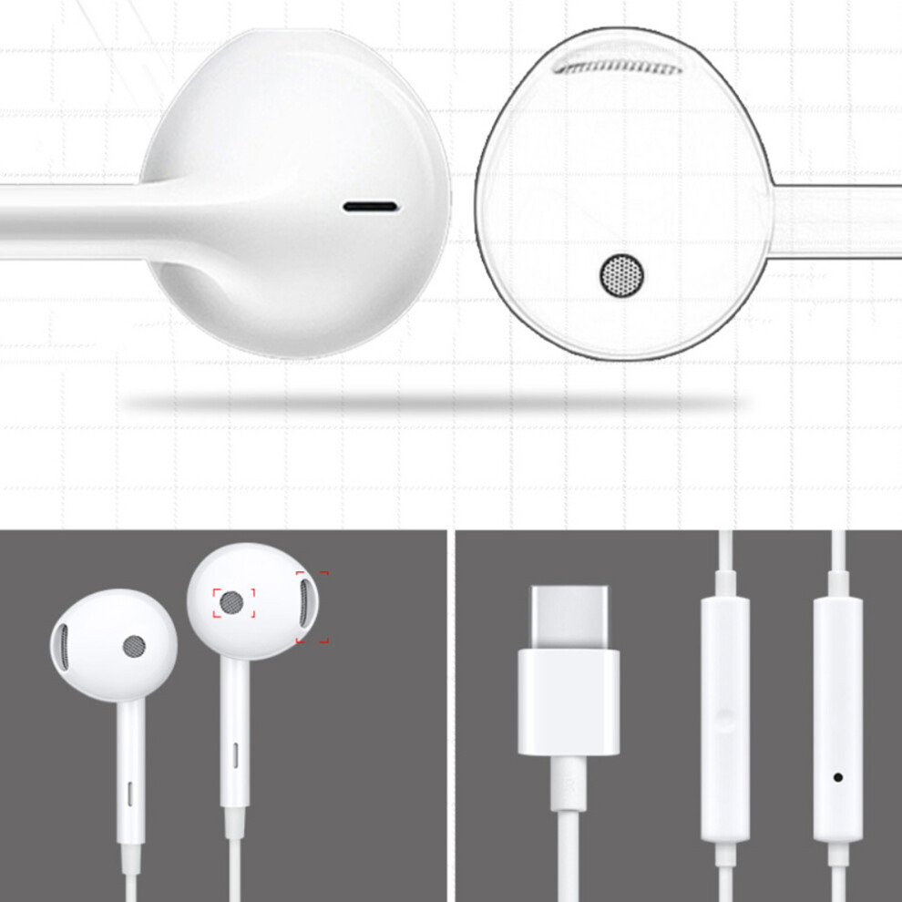 Type C Earphone Wired Half In Ear Hd Headphone For Oppo Reno R17pro Find X White 7661323717278
