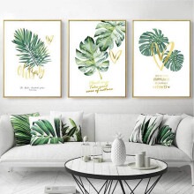 3Pcs Nordic Style Simply Green Plants Leaves with Letters Wall Art Canvas Painting Core Decor