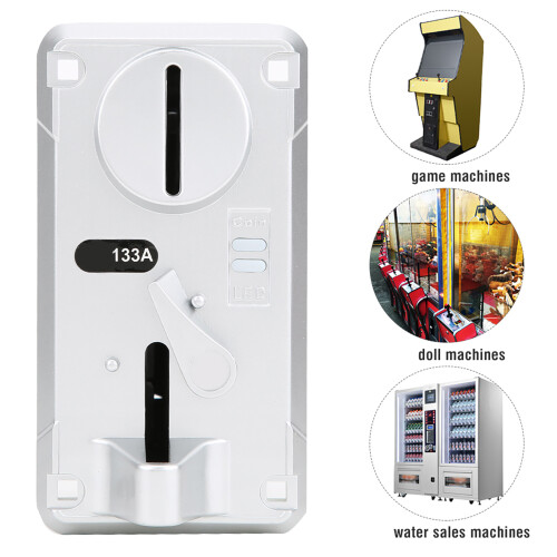 Comparative Coin Selector Box Acceptor CPU with LED Light Flip Cover for Game Machine Silver