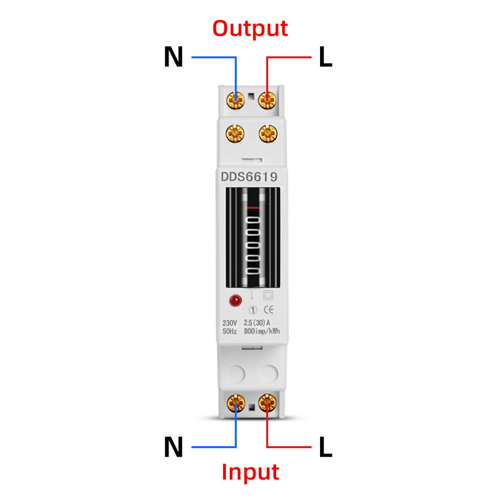 Energy Meter Din Rail 1P Single Phase Counter Household Appliances 230V Dds6619-001(Dds6619-001-2.5Ï¼30Ï¼A ) 8391323749854