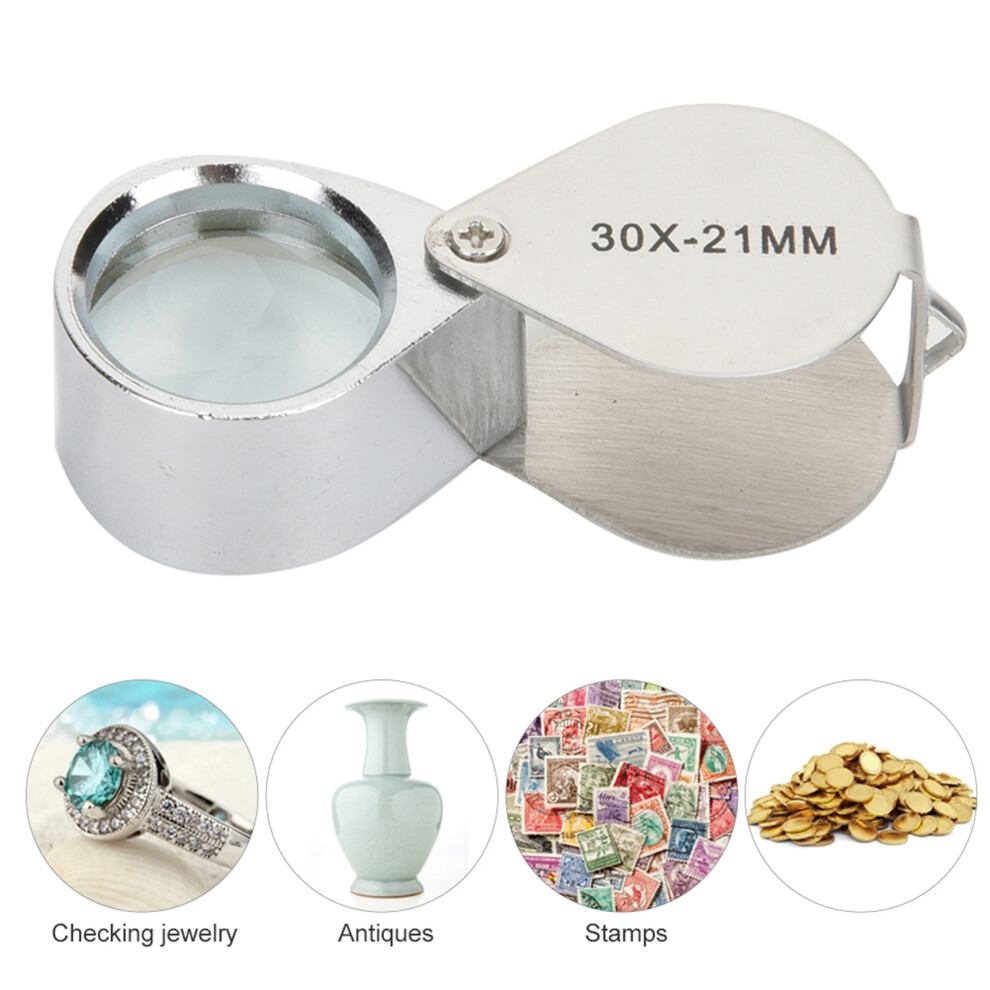 Portable Mini Glass Magnifying Lens Jewelers Magnifier for Identifying Jewelry Stamps Coins AntiquesSilver
