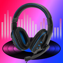 Head Mounted Computer Gaming Headphone Headset High Performance for PS4(bleu noir )